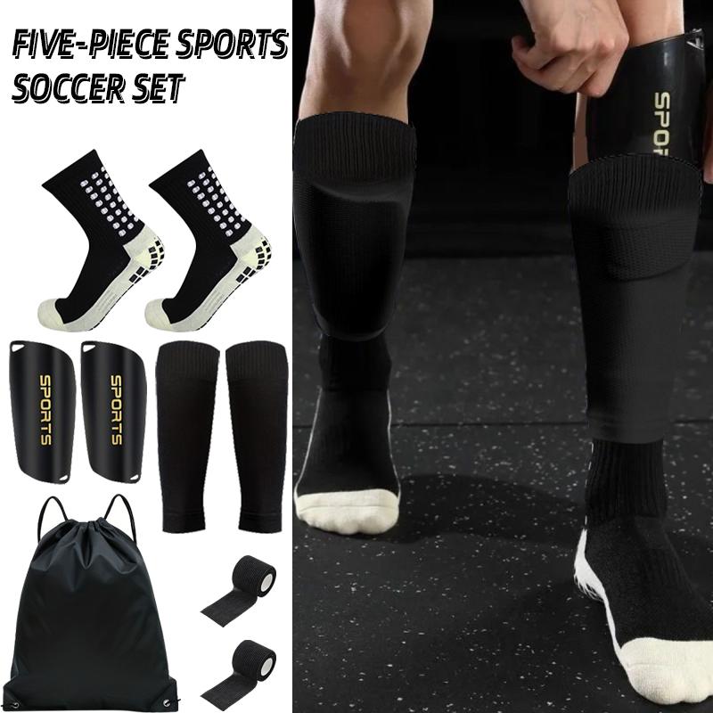 Sports 5-Piece Soccer Kit - Includes Shin Guards, Grip Socks, Bandages & Carry Bag for Training & Matches Essential Equipment Footballequipment