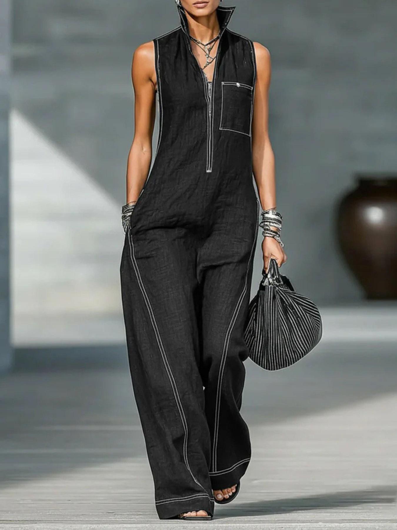 2026 New Women's Stand Collar Sleeveless Casual Minimalist Loose Bodysuit, Comfortable and Stylish One-Piece, Perfect for Daily Wear