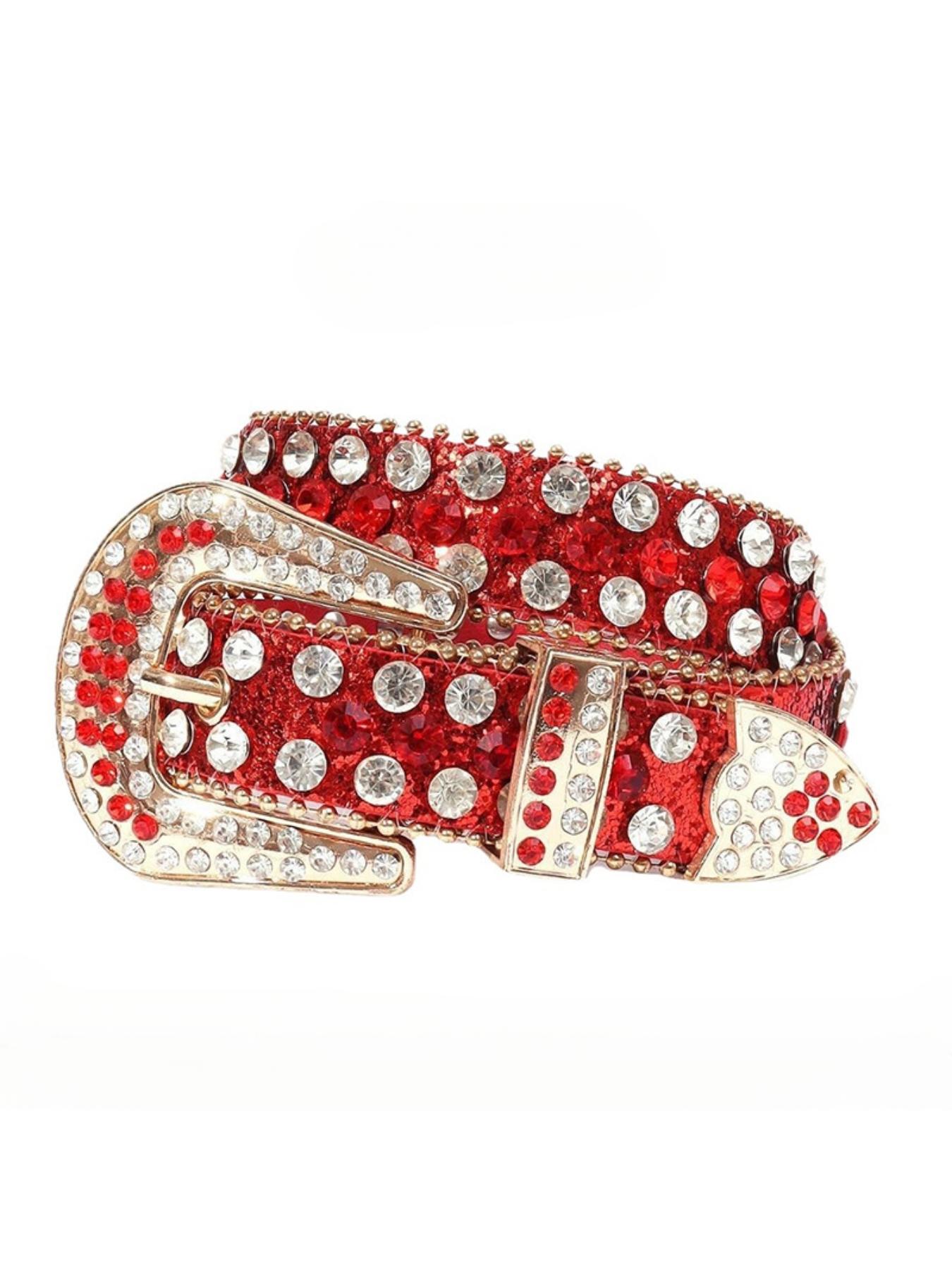Rhinestone Studded Buckle Belt for Kids & Teens - 75-95cm Adjustable Sparkly Crystal Belt, Shiny Party & Performance Accessory