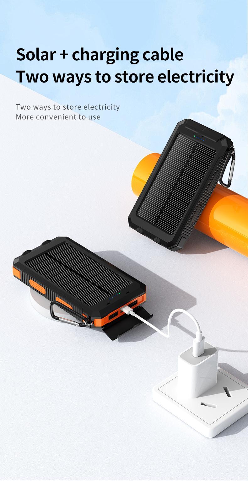 20000mAh Portable Solar Charger Power Bank with LED Flashlight - Dual USB-A Output, Waterproof Outdoor Design with Compass & Carabiner for Phone Android