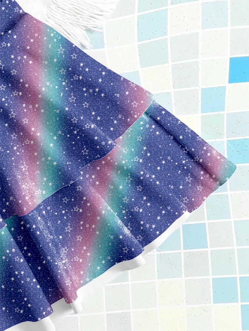 K-Pop Hunter Swimwear, Kpop Demon Hunters Beach Sweetheart Exclusive Swimsuit, Starry Gradient & Girl Group Print, Fashionable Halter Two-Piece Bikini