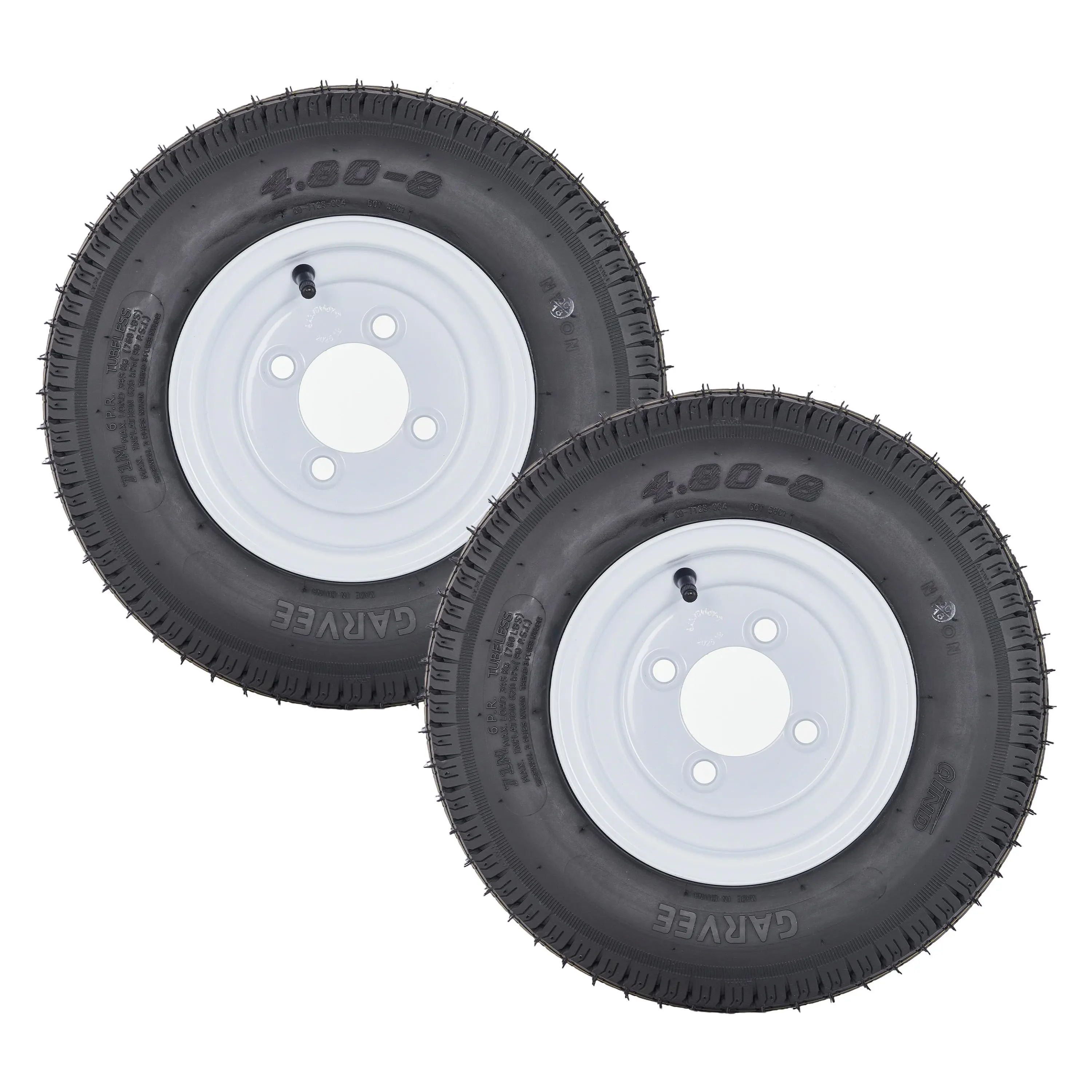 4.80-8 Rubber Tires and Wheels Set of 2, 6 Ply Load Range C, 4 Lug 4 Inches Bolt Pattern, 760lbs Max Load Complete Assembly for Utility Boat/Mower Trailers