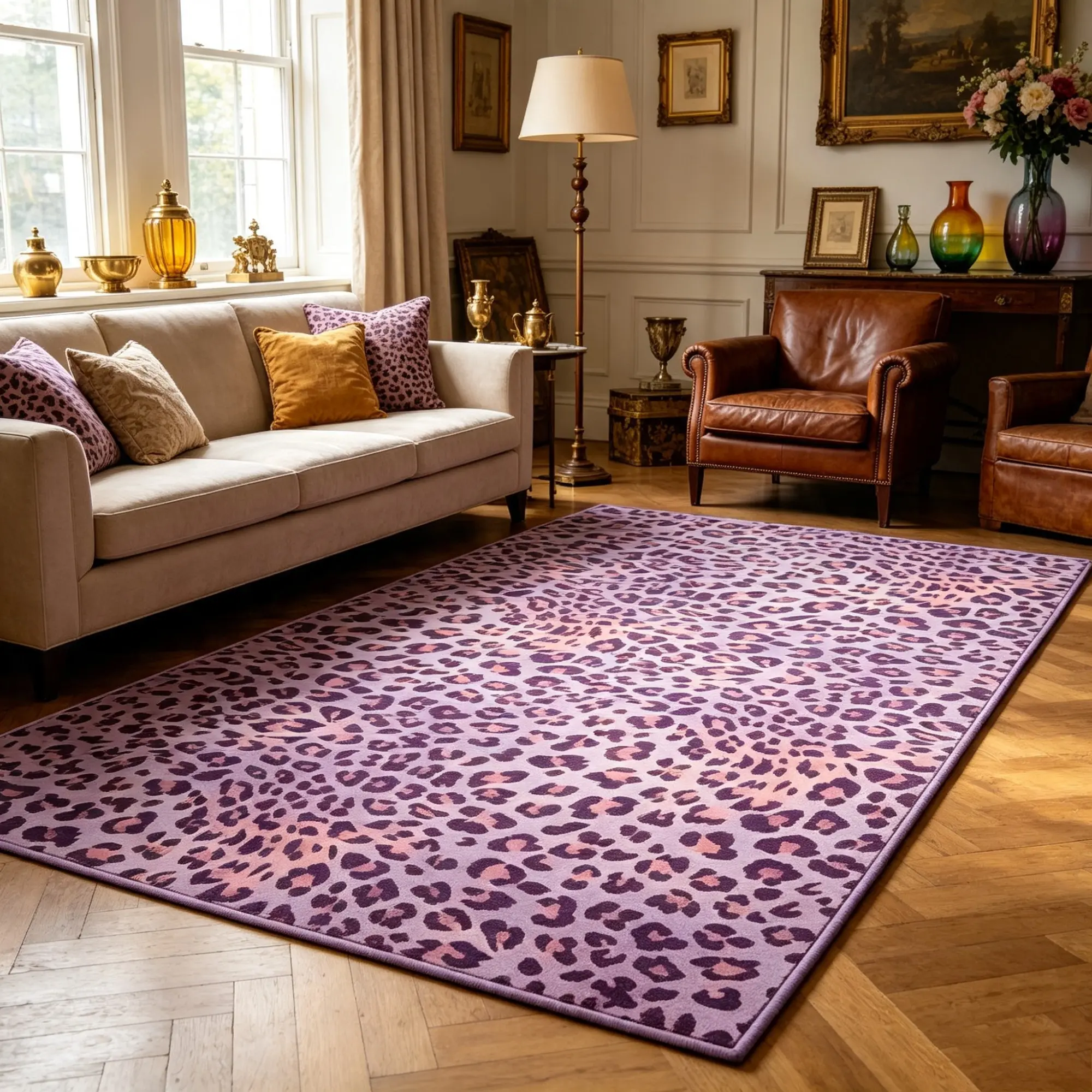 Dopamine Leopard Print Rug, Vintage American Living Room Atmosphere Mat, Soft Non-Slip Rectangular Carpet, Home Decor
