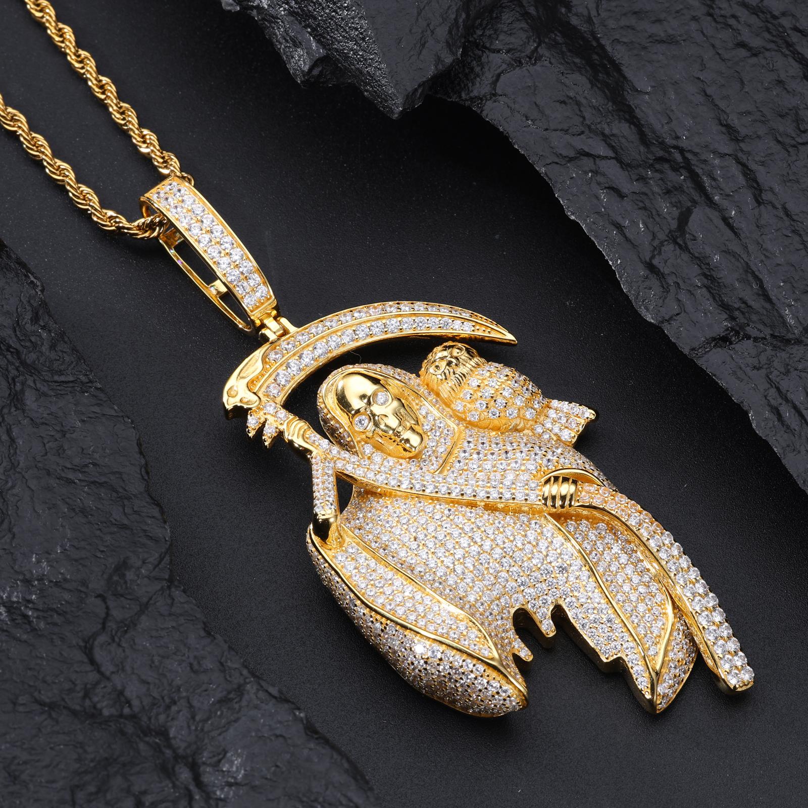 【#P535】Iced Out Reaper Pendant With Owl UCCIYO S925 Sterling Silver Synthetic Moissanite Pendant Necklace for Women Men Hip Hop Jewelry Gift