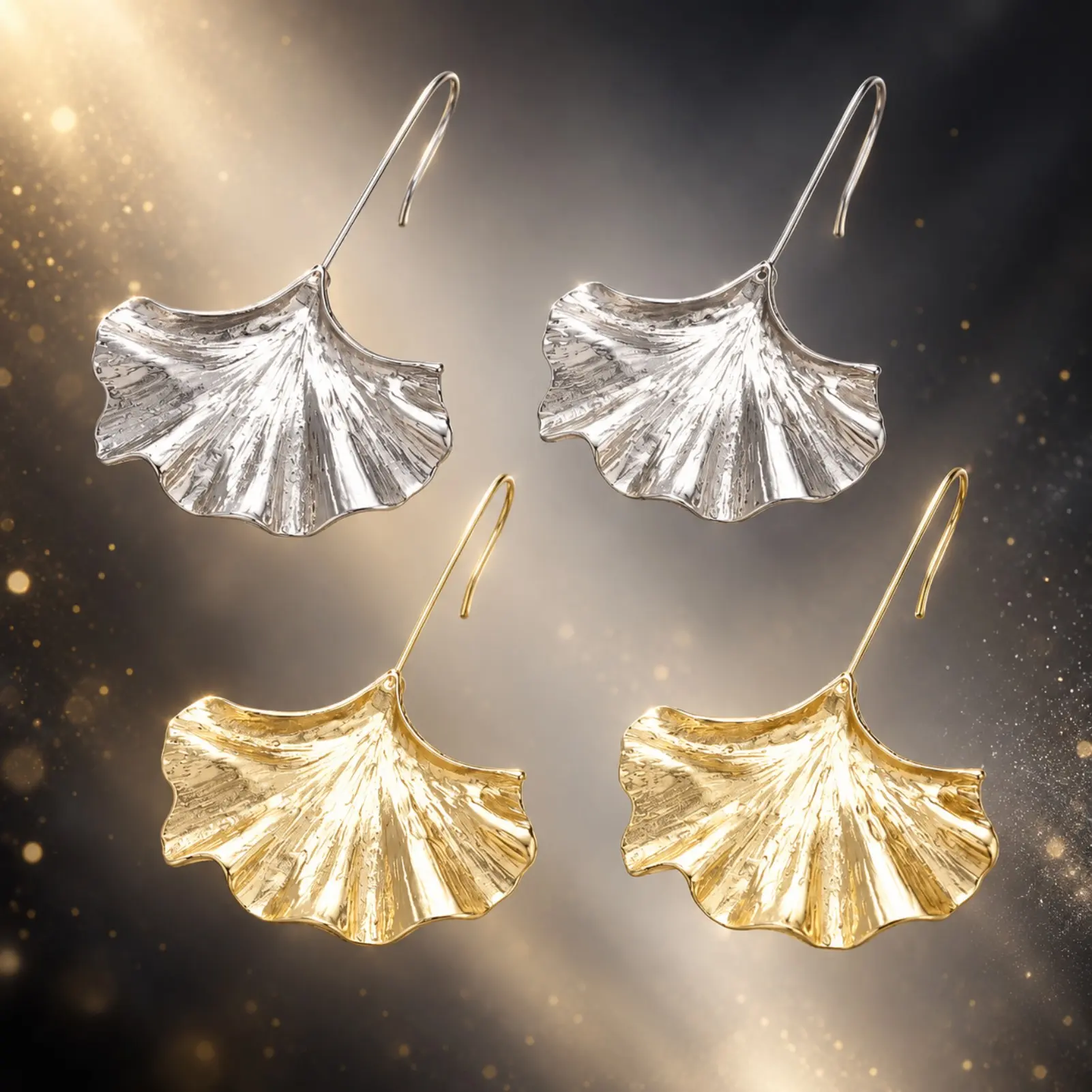 Long Ginkgo Leaf Drop Earrings for Women, Textured Alloy Leaf Dangle Ear Hooks, Bold Exaggerated Statement Ear Jewelry, Trendy Accessories for Daily Wear & Party Occasions