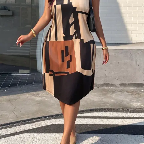 Women's Sleeveless Vest Dress Print Loungewear, Casual Loose-Fitting Chic Design, Comfortablepajamas Daily Wear, Perfect for Everyday & Stylish Looks, Loungewear Dresses