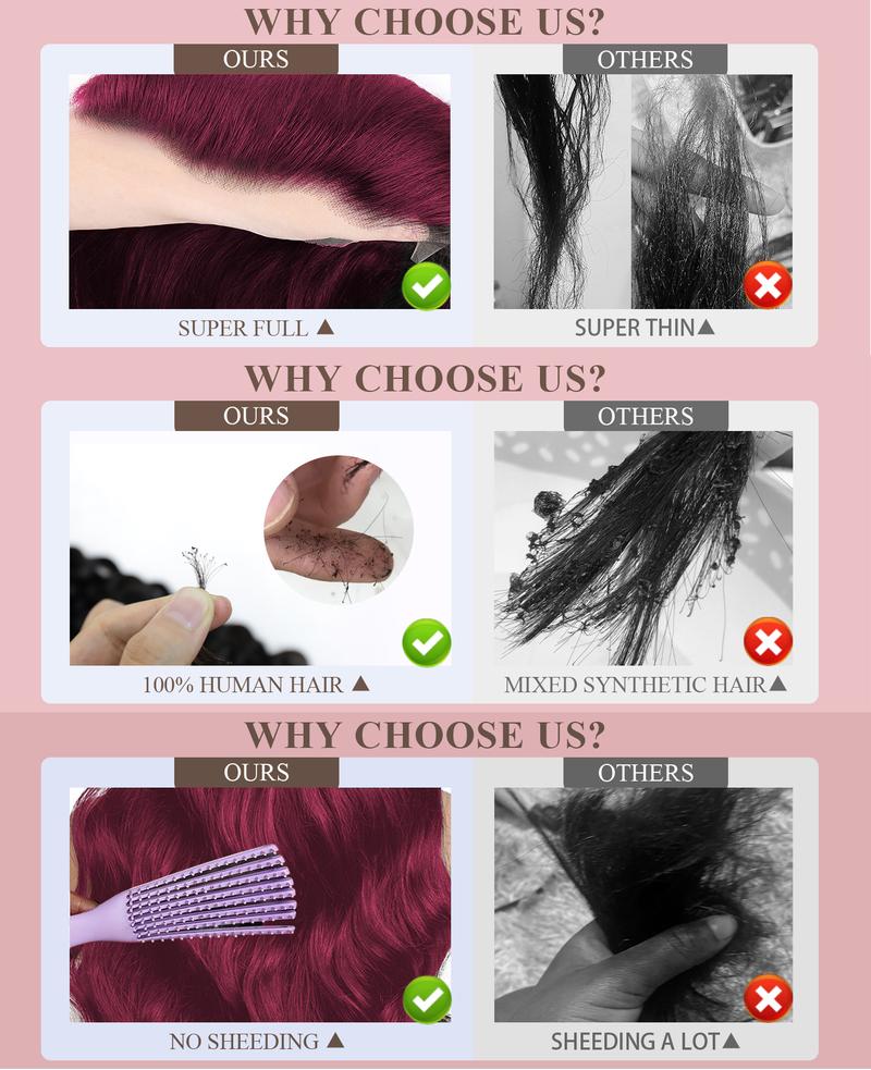 Bling Hair Burgundy 99j Red 13x6 13x4 Body Wave Transparent Hd Lace Front Wigs Human Hair 99j Burgundy Red Wig for Women with Baby Hair 180 Density TikTokShopHolidayHaul