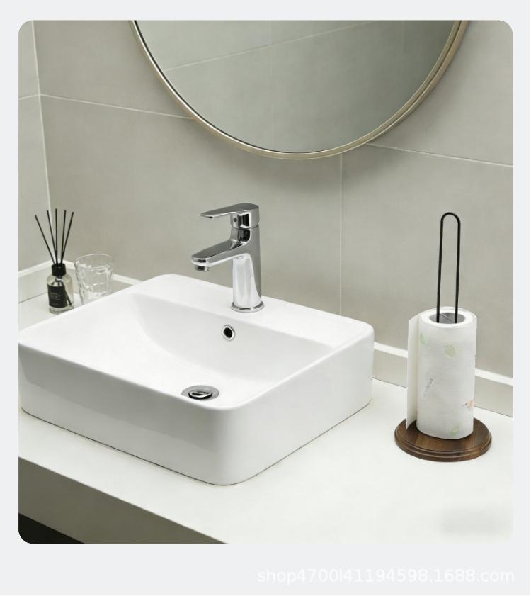 Kitchen Paper Towel Holder - Vertical Countertop Storage Rack, Space-Saving Design, Sturdy Iron Frame and Natural Bamboo Shelf, Suitable for Paper Towels, Hand Towels, Oil Absorbing Towels - Modern Kitchen Countertop Organizer