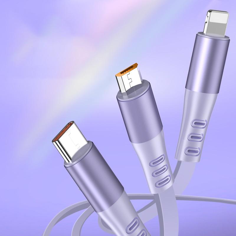 120w 6a Ultra Fast Charge Type-C Rechargeable Cable, 1.2m USB Charging Line, 3-In-1 Quick Charge Compatible Devices