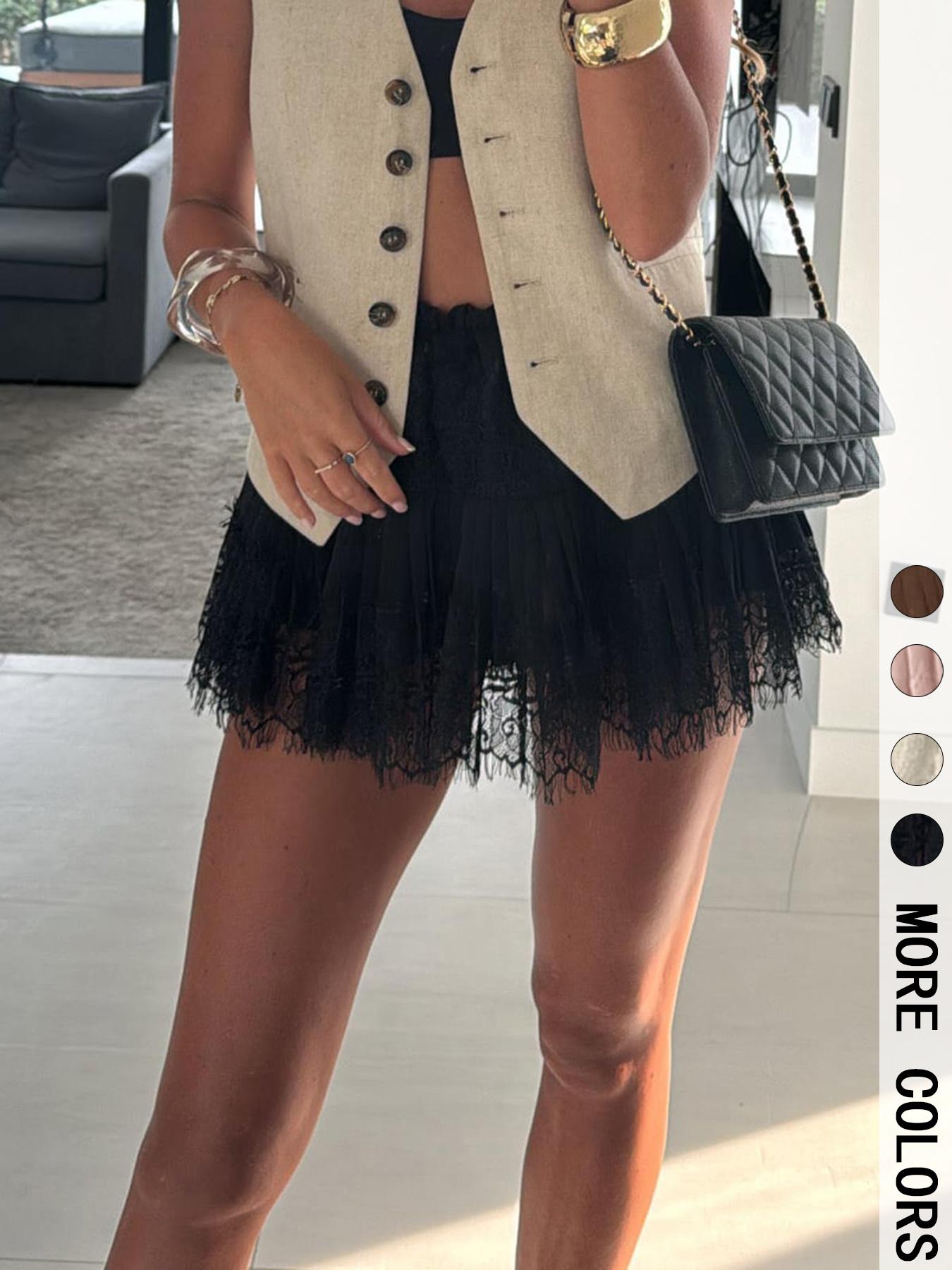 1 piece Women's Lace Patchwork Ruffle Short Skirt, Elegant Sweet Style, Long Leg Look, Perfect for Casual & Party Wear