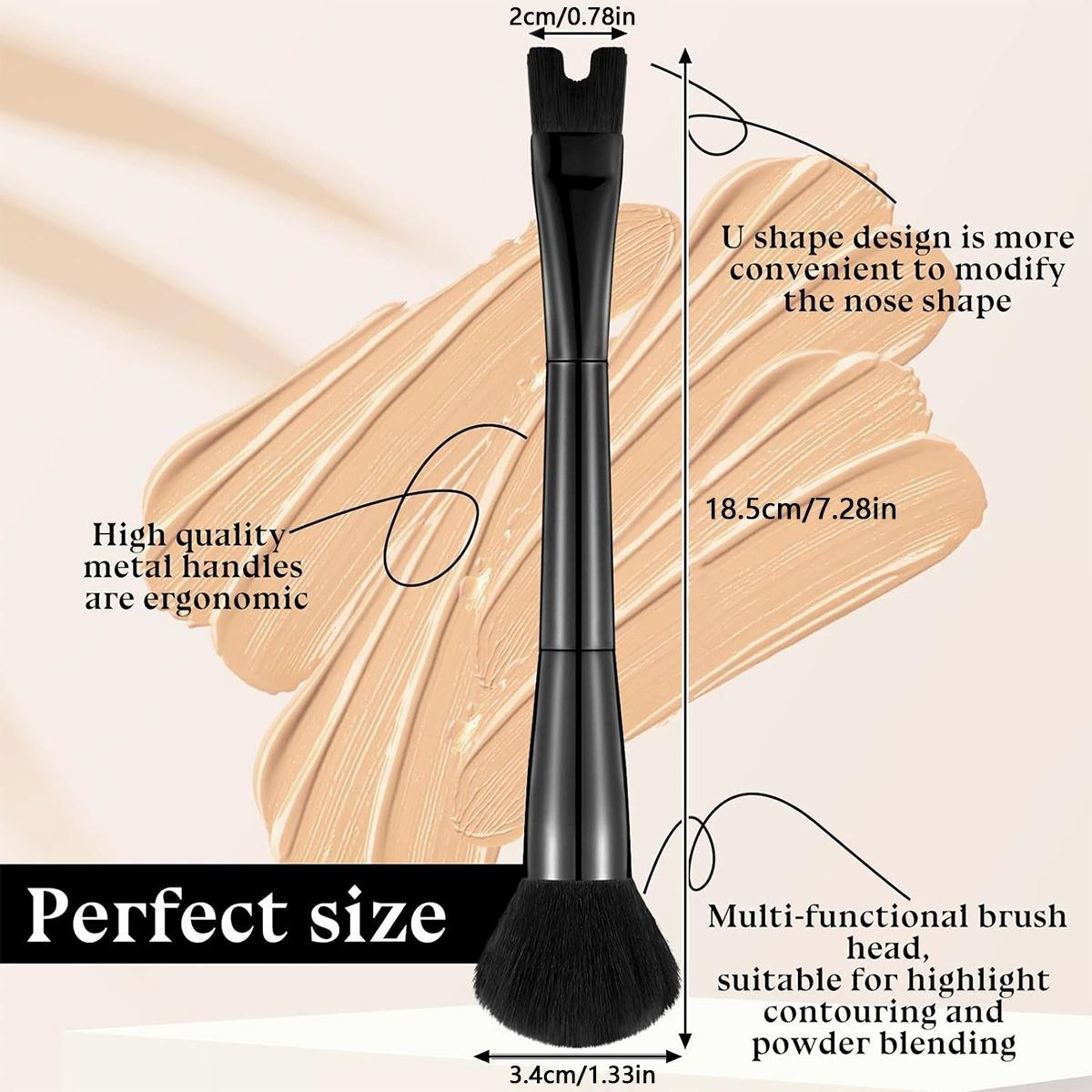 2-In-1 Contouring & Powder Brush Set, U-Shaped Dual Head Multifunctional Makeup Brush for Flawless Highlighting, Soft Bristles Precision Nose Shaping