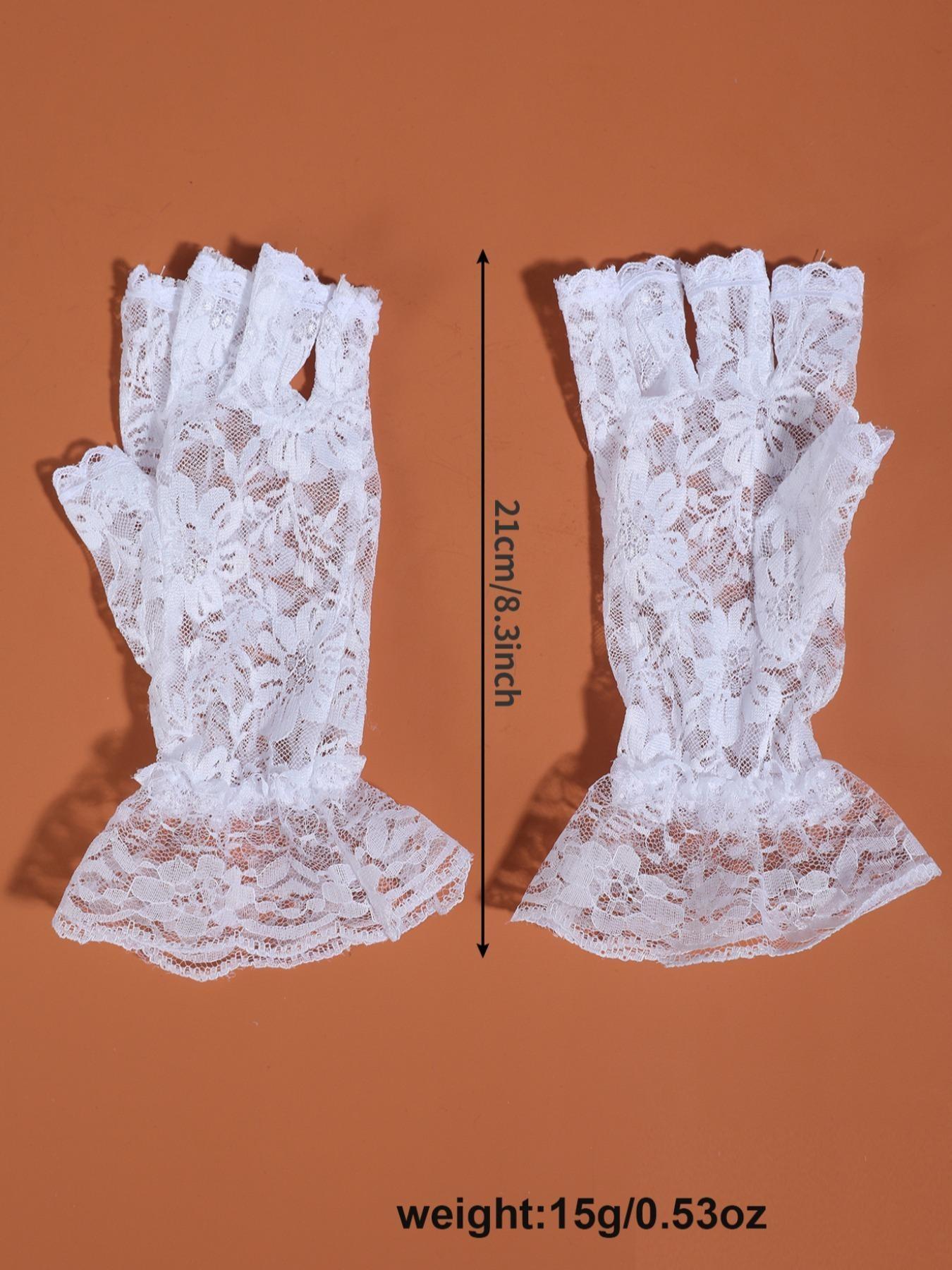 Women's Lace Fingerless Gloves, Elegant Vintage Floral Lace Ballroom Gloves, Tea Party Costume Gloves, Thin Sheer Wrist Gloves