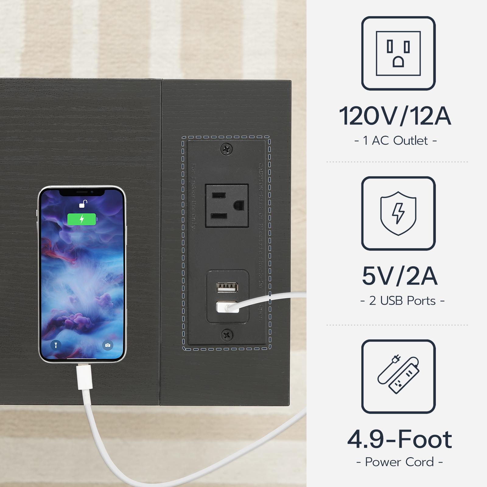 HOOBRO End Table with Charging Station, Narrow Side Table with 2 Fabric Drawers, Skinny Nightstand with Storage, Slim Bedside Table for Bedroom, Living Room, Small Spaces, Black