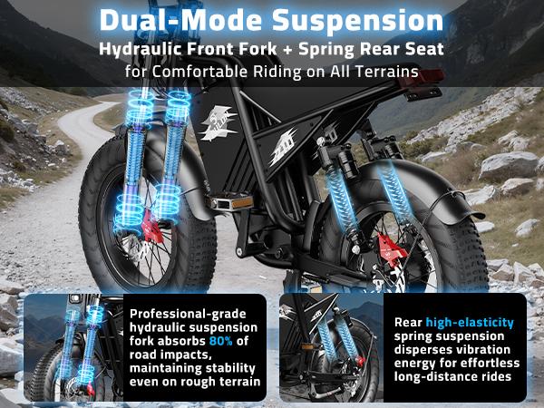 YOULON 2000W Electric Bike for Adults, 60V 23Ah Battery, Dual Hydraulic Disc Brakes, 20” Fat Tire All-Terrain Off-Road E Motorcycle, Full Suspension, 31MPH Long Range E Dirt Bike
