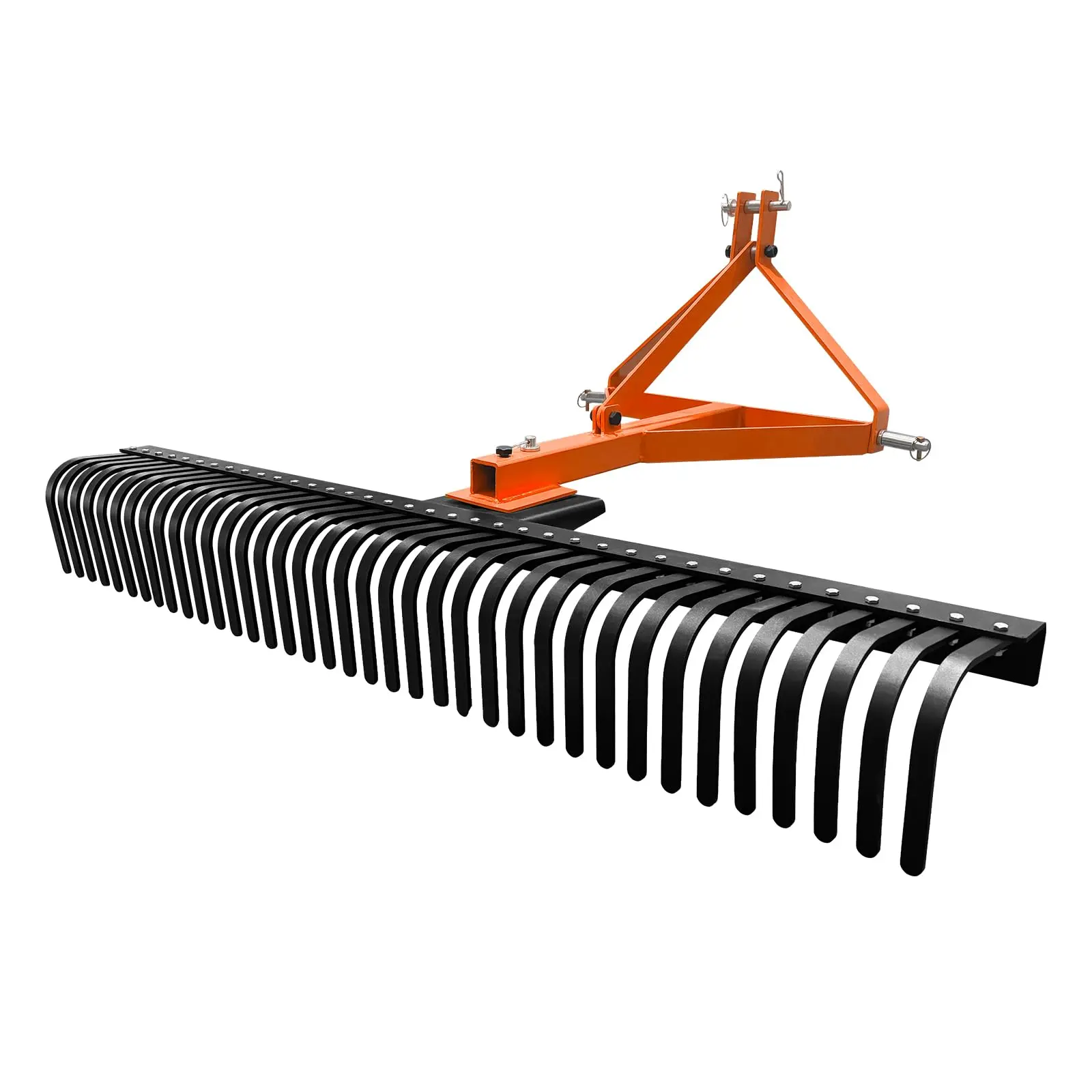 Tractor Landscape Rake 3 Point Rock Rake with 360° Rotation – 5 FT (30 Tines) & 6 FT (37 Tines) Options, Steel Tines, CAT 1/2 Tow-Behind Attachment for Lawns, Farms & Gravel Driveways