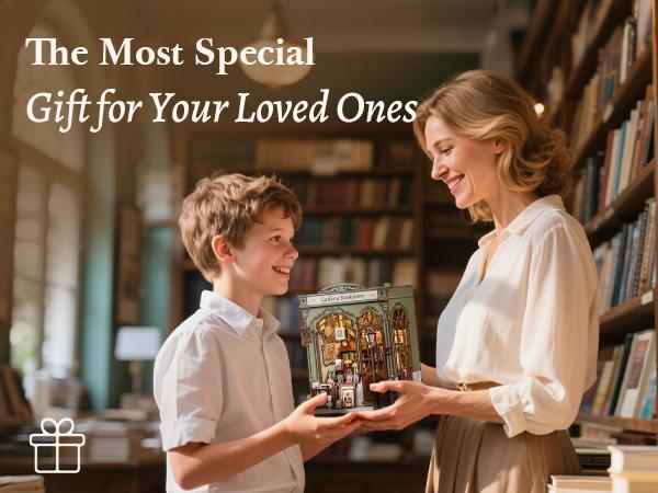 CUTEBEE DIY 3D Dollhouse Kit Gallery Bookstore Wooden Miniature House Book Nook with Handmade Details Tiny House Bookshelf Decor for Holiday Christmas and Black Friday Gift