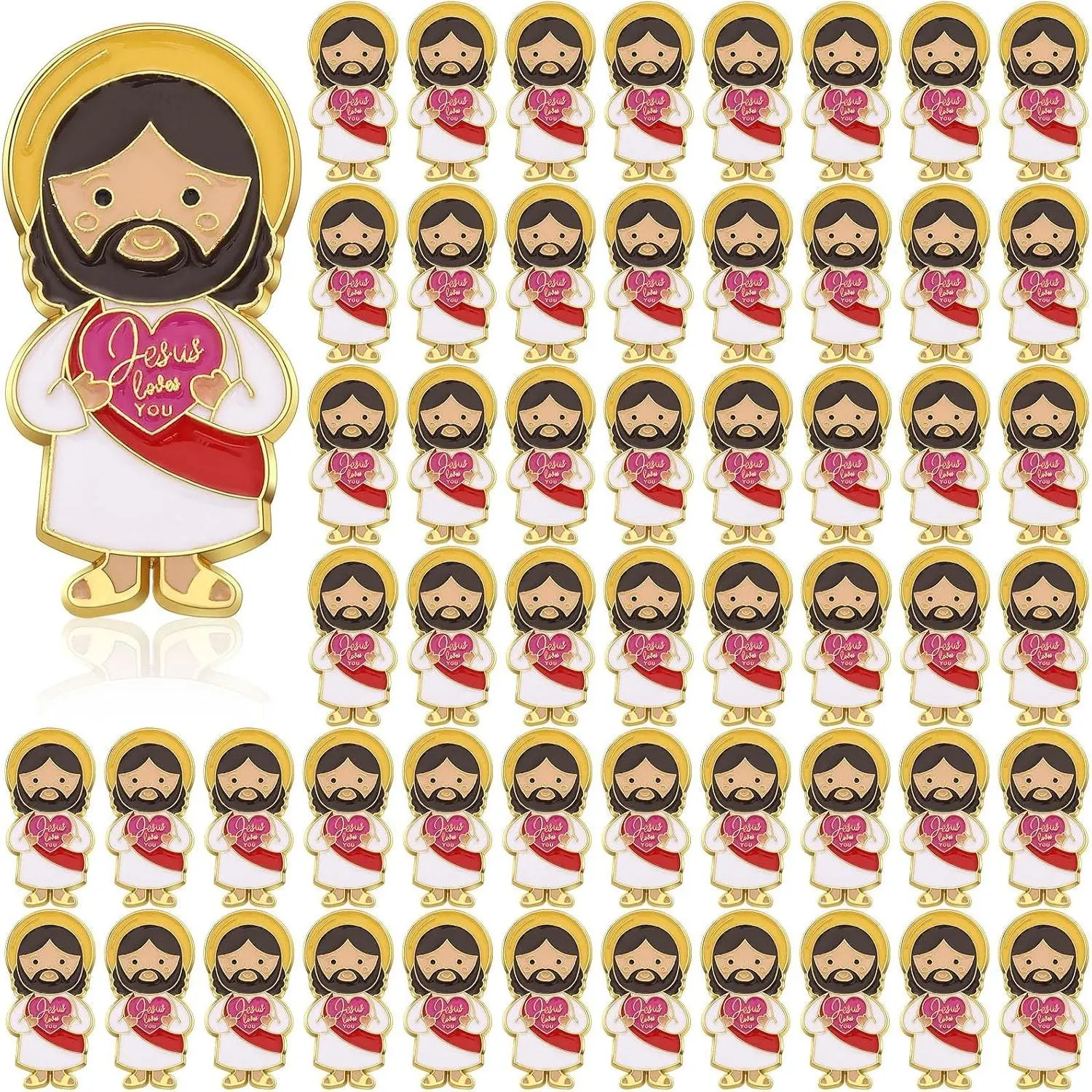 50 Pcs Jesus Loves You Religious Enamel Lapel Pins - Christian Bible Verses Metal Badges Bulk Brooch Set for Religious Appreciation Gifts