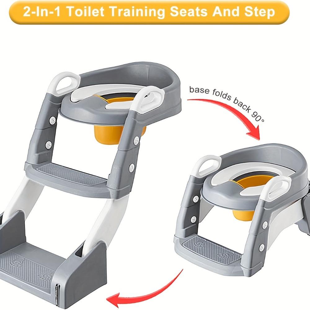 Potty Training Seat with Folding Travel Potty Seat for Toddlers, 2 in 1 Potty Training Toilet Seats, Anti-Slip Toddler Toilet Seats with Steps, Waterproof Cushioned Mat and Splash Guard, Grey