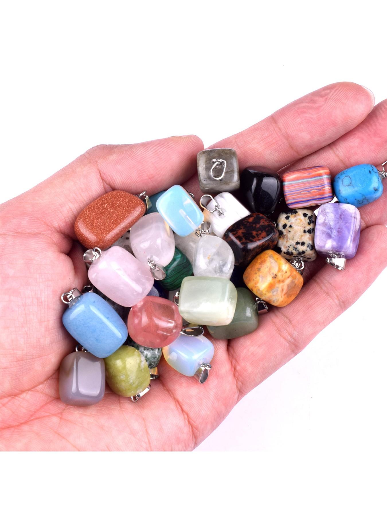 1 Piece Randomly Natural Stone Necklace in more than 20 Colors Black Faux Leather Necklace Cords, Size Small Big Available