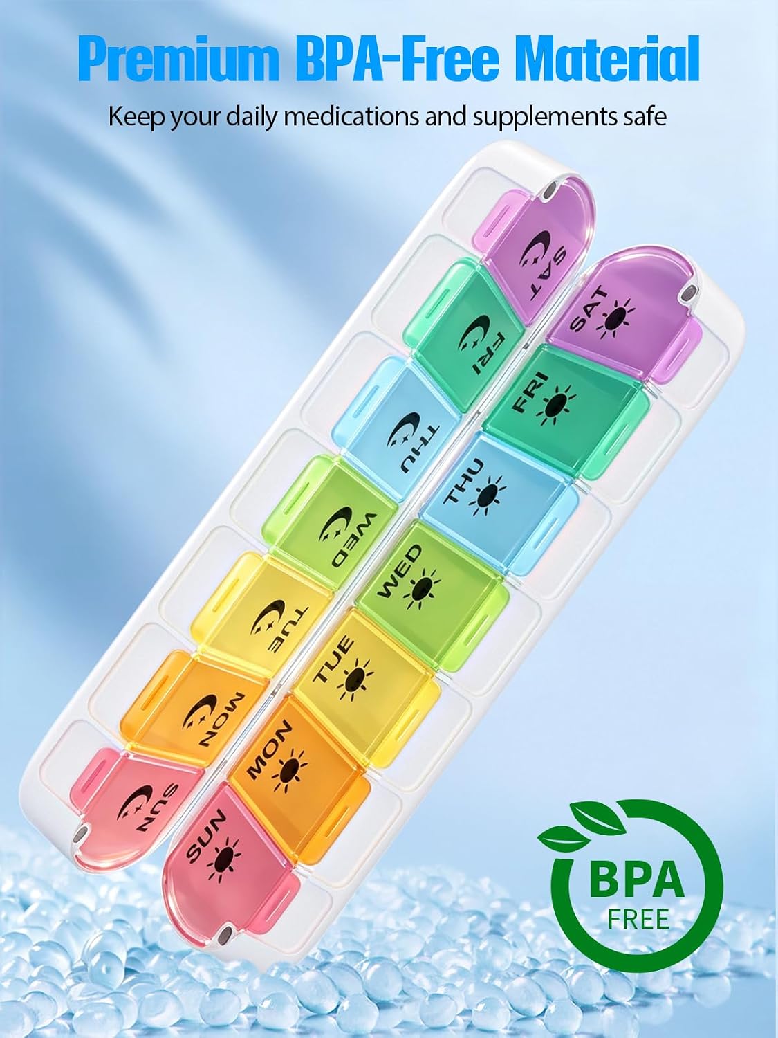 Pill Organizer 2 Times a Day,Foldable Weekly AM PM Pill Case,Large Pill Box | Easy to Open,Never Spill Pills,Magnetic Travel Medicine Pill Organizer 7 Day,Day Night Pill Container for Vitamin Supplement