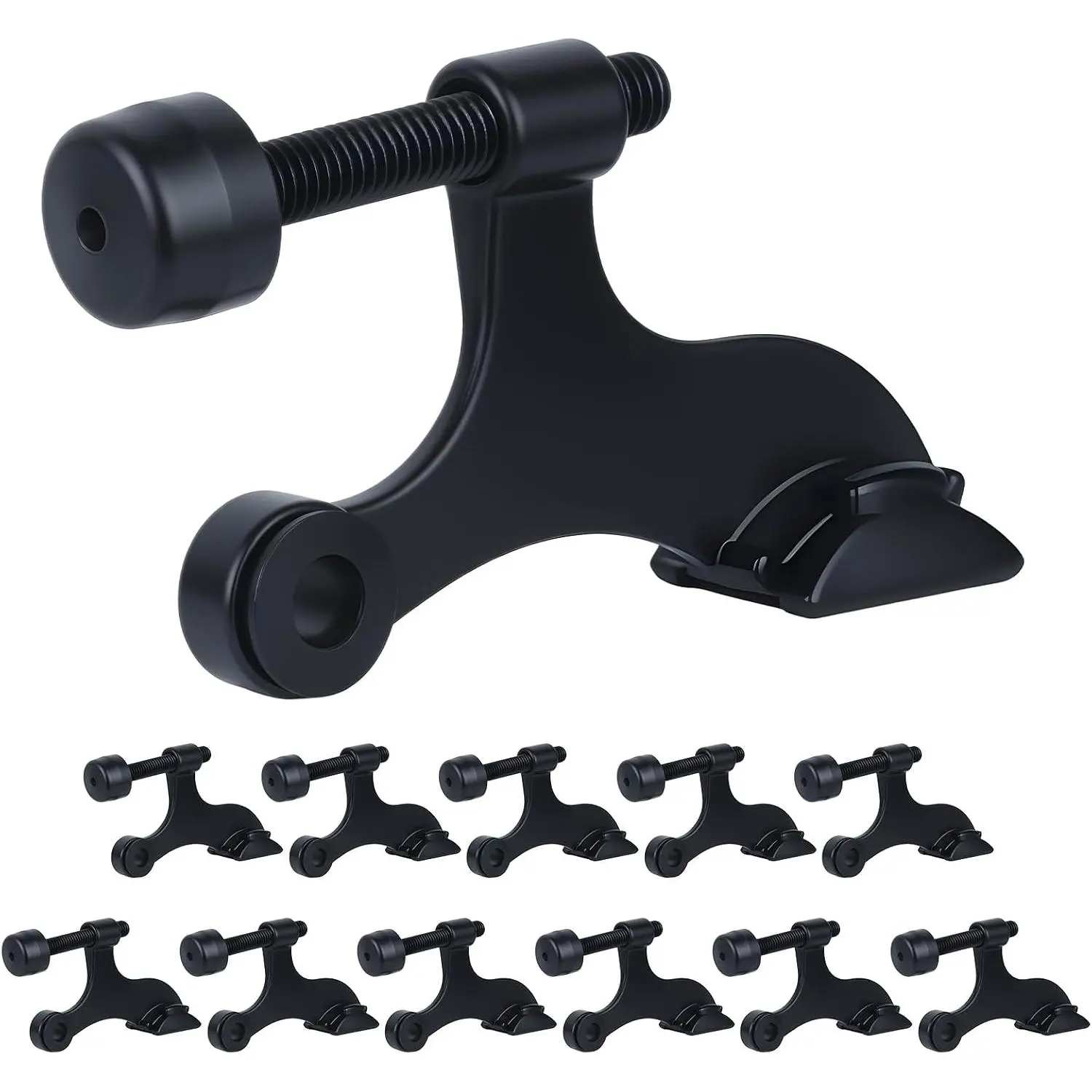 Hinge pin door stopper, adjustable door stopper hinge, matte black, 12-piece set| Heavy-duty zinc alloy, 2.5"x1.7", durable plastic head, used for wall protection