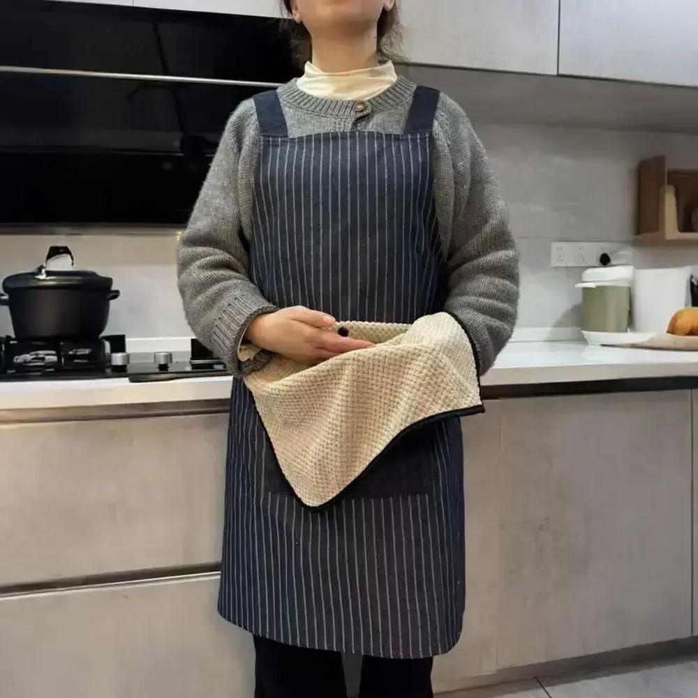 1 Piece Cotton Apron for Cooking, Home Kitchen Anti-Dirty Cross-Belt Waistcoat, Oil-Resistant Long Sleeve Breathable