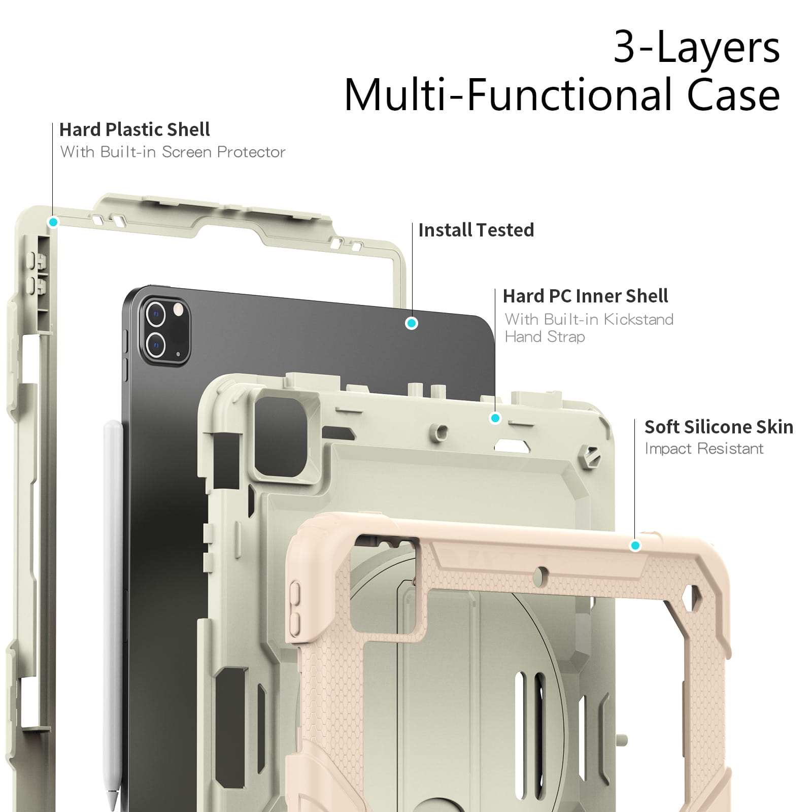 Shockproof Tablet Case with Adjustable Shoulder Strap & 360° Rotating Handle, Anti-drop Protective Sleeve for iPad Pro 12.9