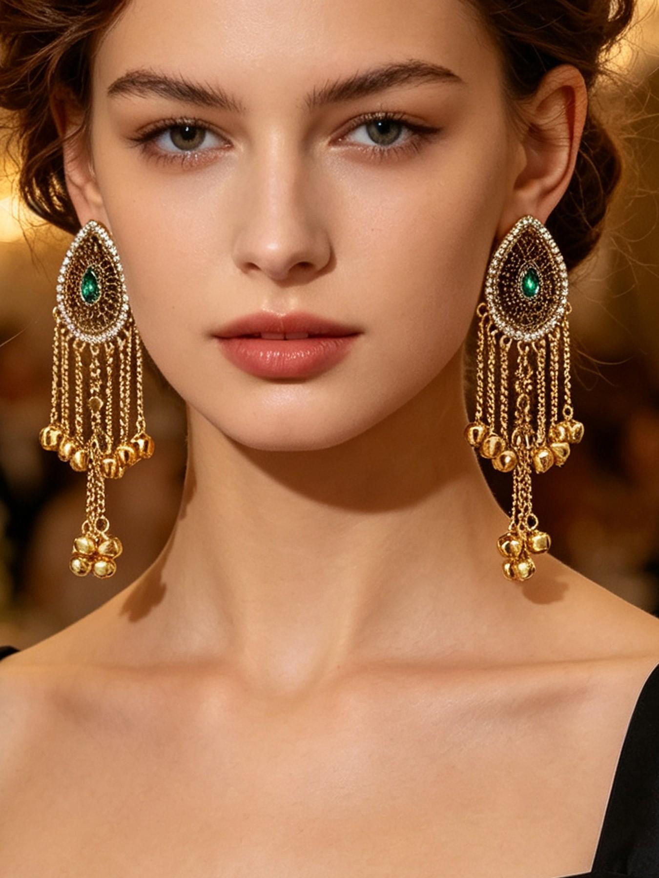 Vintage Teardrop Bell Fringe Earrings, Indian Ethnic Style Antique Long Dangle Earrings, Fashion Dangle Earrings, Travel Photography Accessories