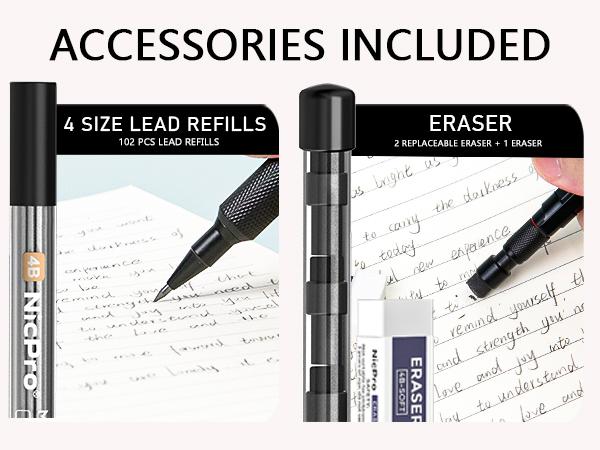 Nicpro 5 Pack 2mm Mechanical Pencils Set with Case, 65 Graphite Lead Refills (6B 4B 2B HB 2H 4H), 72 Colored Lead, Erasers -Weatherproof Metal Barrel, Heavy Duty Carpenter Pencil For Drawing Sketching