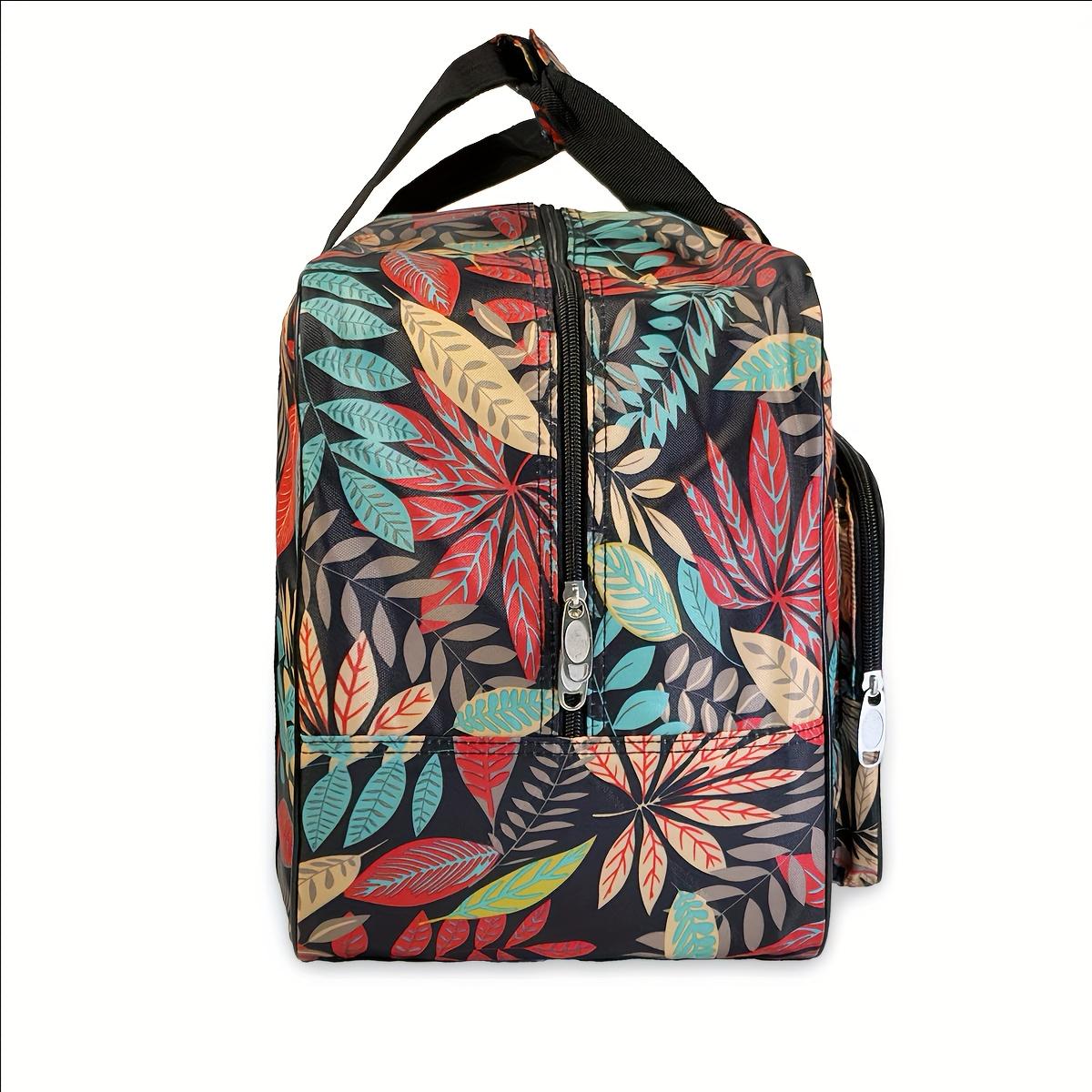 1pc Fabric Sewing Machine Carry Case with Pocket, Mixed Color Leaf Pattern, Universal Travel Tote Storage Bag for Most Standard Sewing Machines