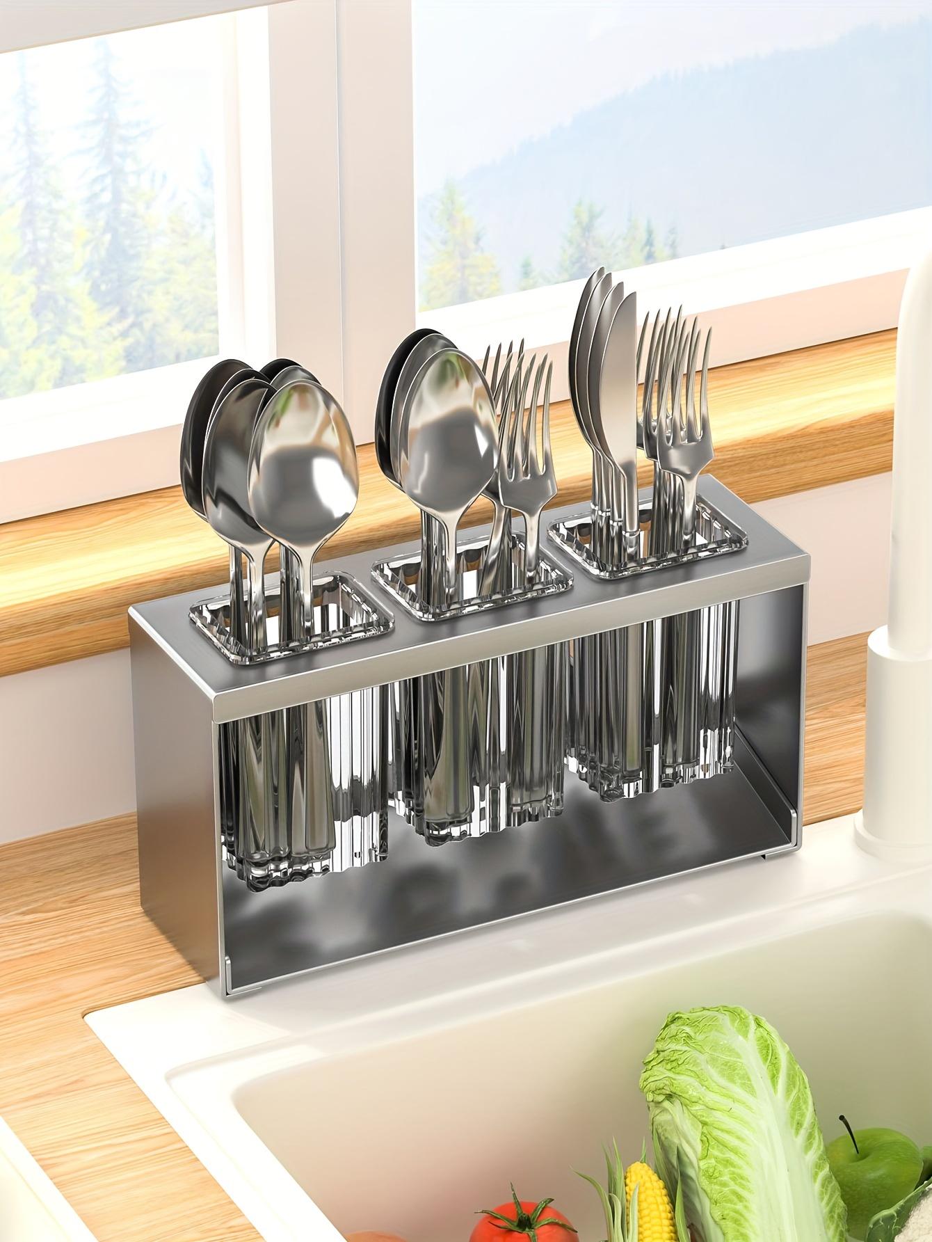 1pc Multifunctional Drain Rack With Built-in Drainage Storage Box, Household Chopstick Tube, Kitchen Tableware Storage Rack, Knife, Fork And Spoon Storage Rack, Countertop Storage, Organiser, Drainboard Dish Drainers