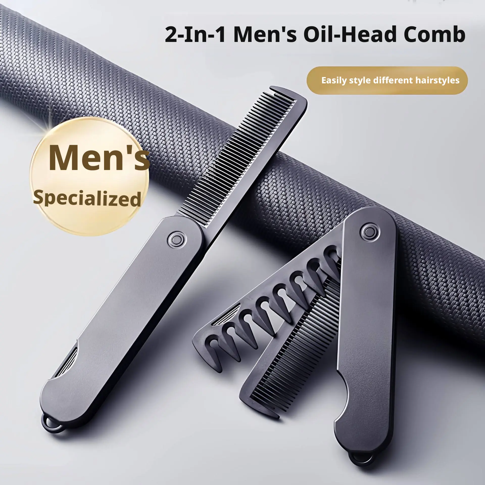 Eco-friendly 2-in-1 folding comb for men and women, oil comb, back comb, wide-tooth comb, portable for travel