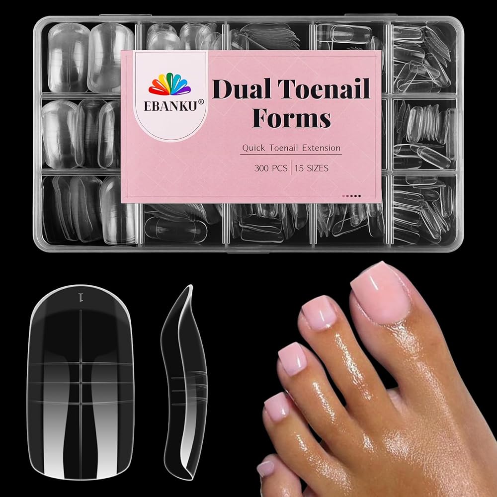 300 Pcs Toe Dual Nail Forms for Poly Extension Gel, EBANKU Toenail Dual ...