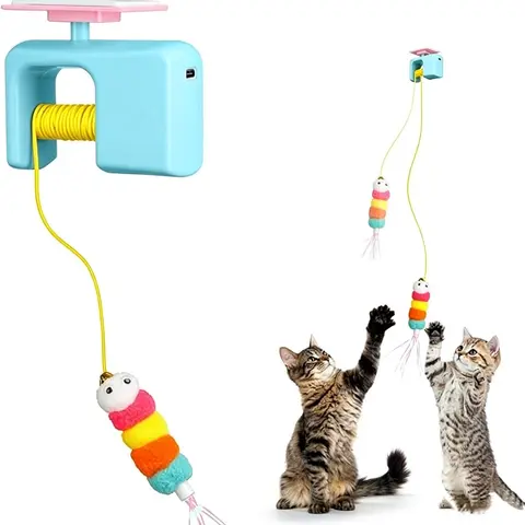 Automatic Electric Cat Toy, Interactive Bungee Rope with Plush Ball, USB Rechargeable Self-Entertaining Design, Indoor Door Frame Hanging, Keeps Cats Entertained