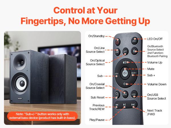 VEVOR Powered Bookshelf Speakers, 25Wx 2, Active Studio Monitor Speaker with 5.5 Inch Woofer, Bluetooth/RCA/Coaxial/Optical/USB/Subwoofer Connection, Wooden Enclosure, for Record Player Turntable PC