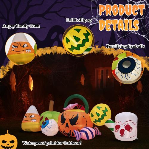 Outvita 8FT Long Halloween Inflatables Pumpkins Eyeball Candy Outdoor Decorations, Blow Up Yard Decoration with Built-in LEDs Lighted for Lawn Garden Outside Indoor Decor