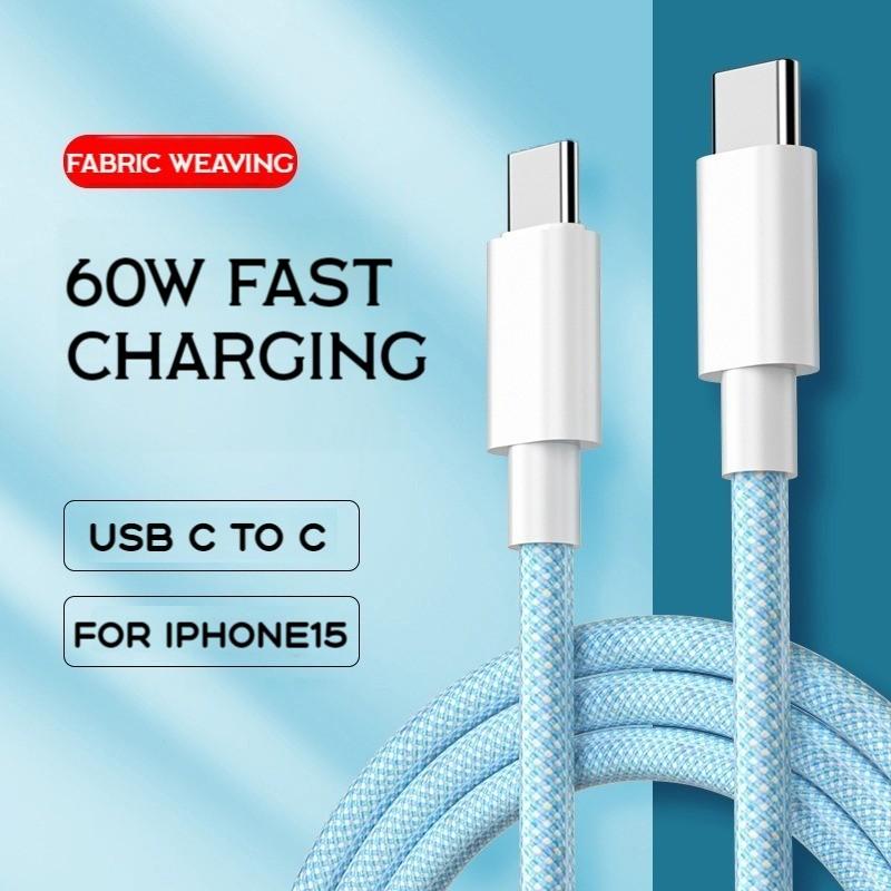 60w Type C Data Cable, Braided Charger, Long 1m Fast Charging Cable, Ultra-Fast Type C Adapter for Smartphones and Mobile Devices