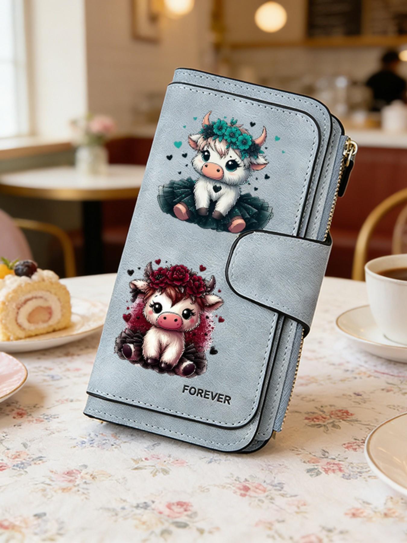 1pc Highland cow Women'S Long Wallet, Multi-Functional Wallet, Portable Snap Closure Coin Purse, Birthday Gift and Daily Commute for lovers, Playful Design, Perfect Holiday Gift, Perfect for Outdoor, Travel, and Family Use4.08PYT-16