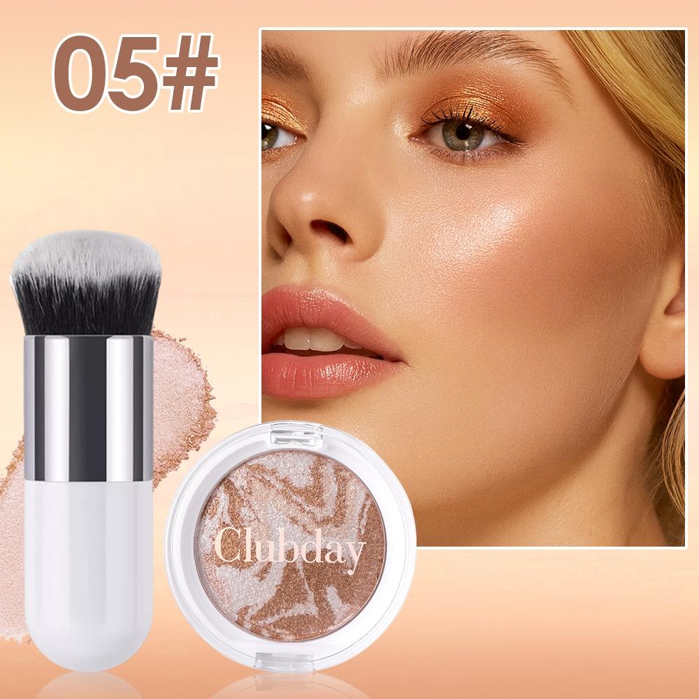 Marble Blush Powder with Brush, Shiny Silky Smooth, Natural Luster, Long Lasting Waterproof, Ideal for Daily & Party Makeup