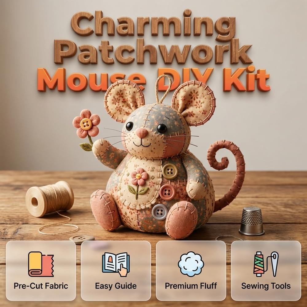 Patchwork Mouse DIY Kit, Hand Sewing Craft Set, Creative Quilted Animal Project, Cute Mouse DIY Kit, Perfect Gift for Sewing Enthusiasts