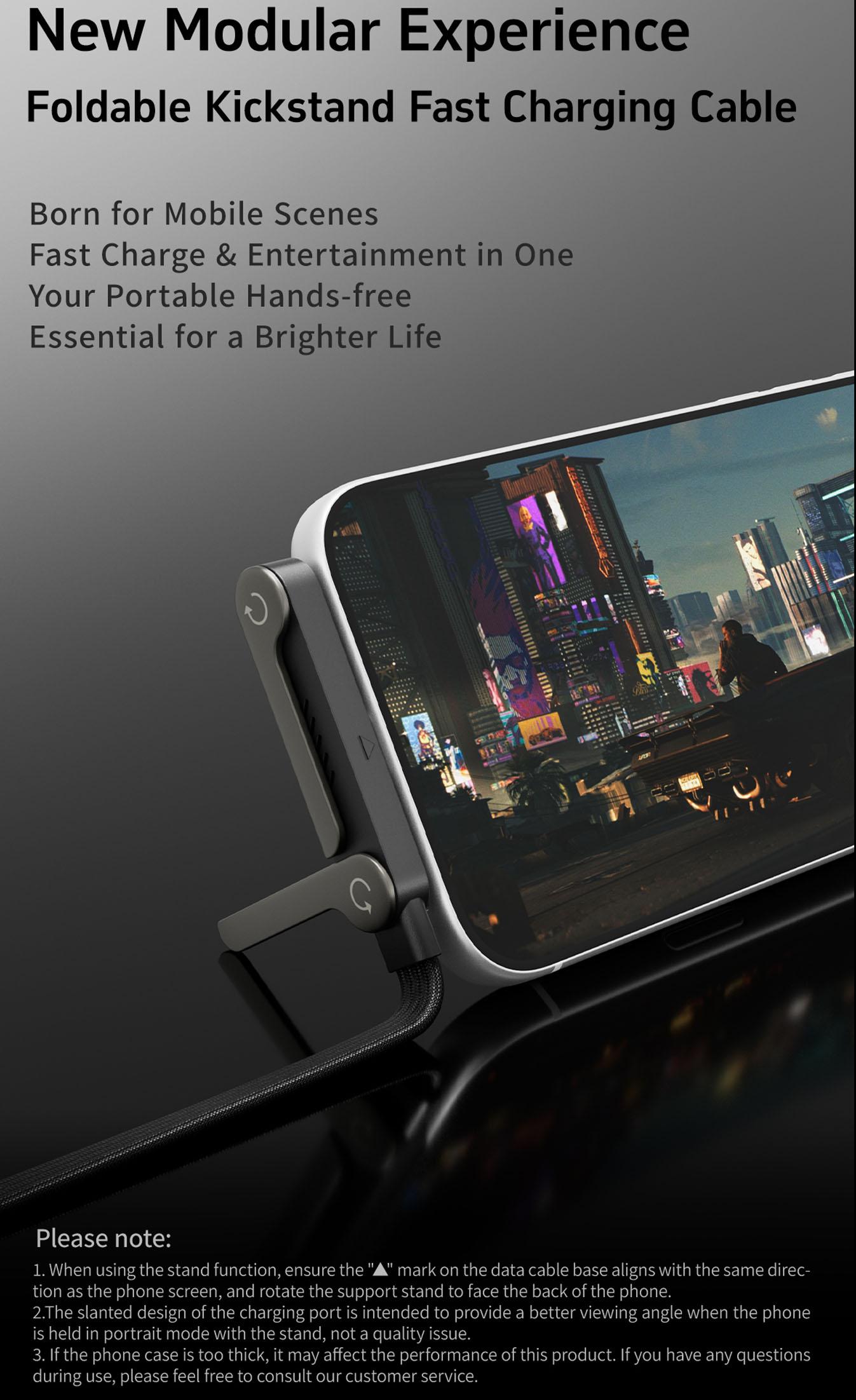 Fully Compatible Full Function Data Line, Adjustable Phone Stand Charging Cable, 240w Flexible Flat Cord for Various Devices