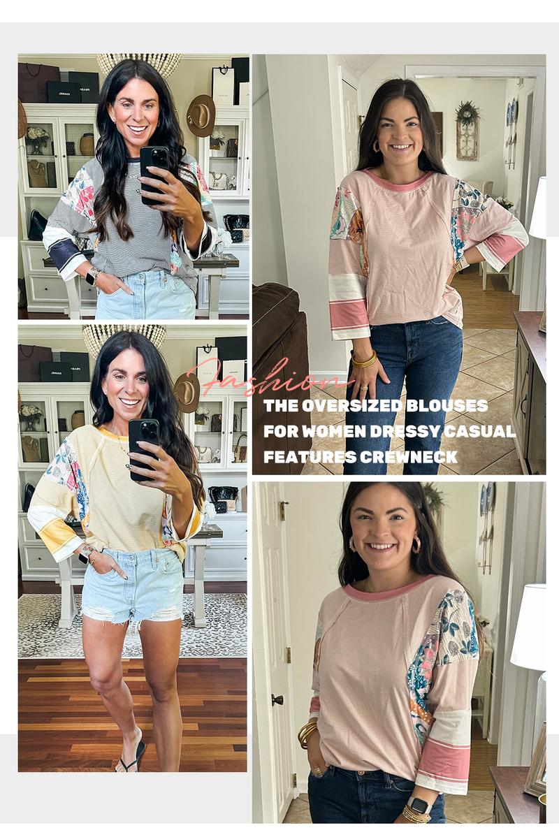 EVALESS Women's Oversized Graphic Print T Shirts Loose Fitted Crewneck 3/4 Batwing Sleeve Striped Patchwork Blouses 2026 Casual Summer Springtok Outfits EVALESS Women's Oversized Graphic Print T Shirts Loose Fitted Crewneck 3/4 Batwing Sleeve Striped Patchwork Blouses 2026 Casual Summer Springtok Outfits