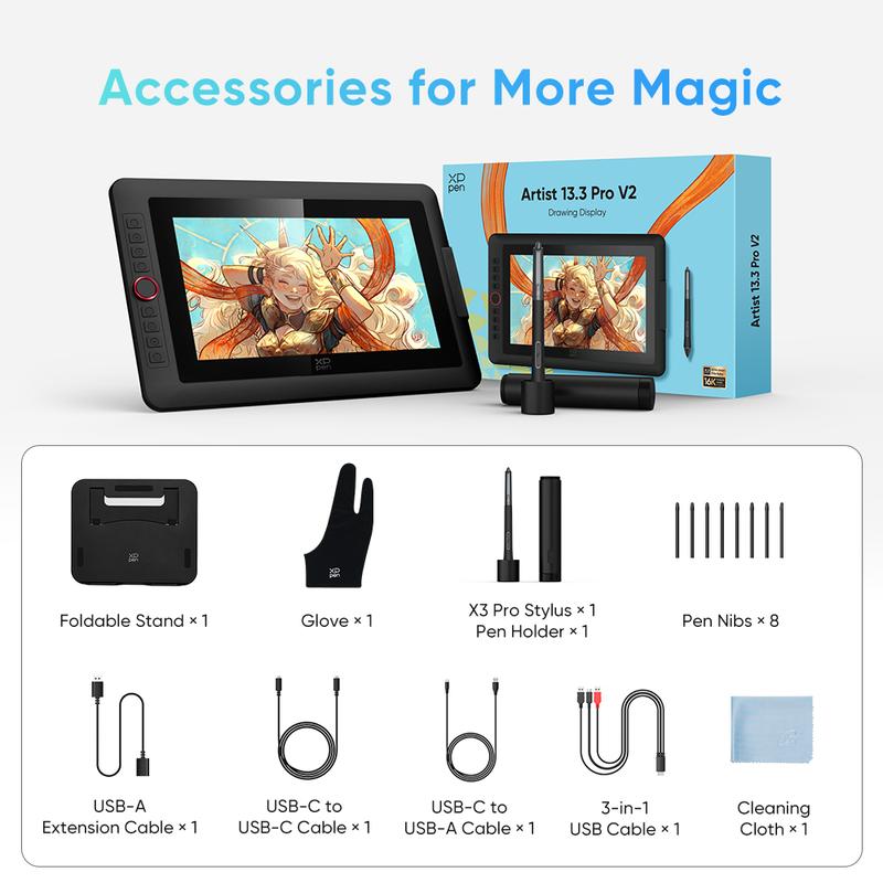 XPPen Upgraded Artist 13.3 Pro V2 Drawing Tablet with Screen, 16384 Pen Pressure X3 Pro Stylus Pen Display, 99% sRGB Full-Laminated AG Screen Graphic Tablet with Stand, Red Dial, 8 Shortcut Keys 13.3" XPPen Upgraded Artist 13.3 Pro V2 Drawing Tablet with Screen, 16384 Pen Pressure X3 Pro Stylus Pen Display, 99% sRGB Full-Laminated AG Screen Graphic Tablet with Stand, Red Dial, 8 Shortcut Keys 13.3"
