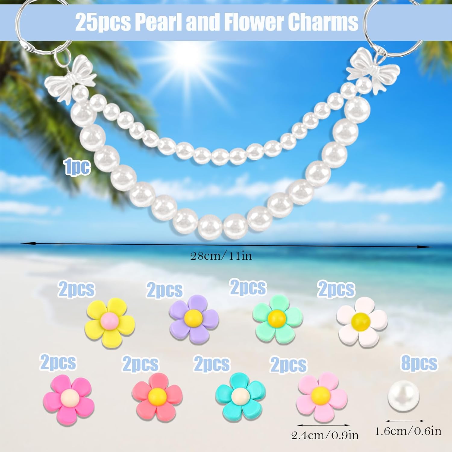 h-33  Charms for Bogg Bag, Pearls and Flowers for Bogg Bag Accessories Compatible with Simply Southern Beach Bag Tote, Insert for Rubber Beach Tote Accessories (25 Pcs)