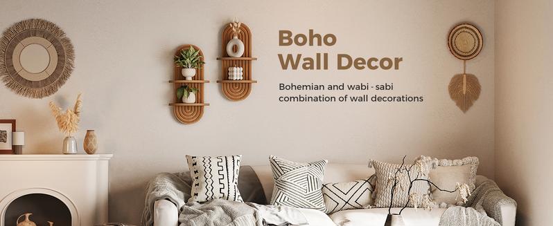 Bamworld Boho Wall Decor Brown Plant Wall Shelf, Mid Century Modern Decor Hanging Plant Shelf, 2-Tier Wooden Floating Shelves Shelving Unit for Home,  Living Room, Office Holding Planter Decoration christmas decorations , Christmas gifts Bamboo Decorative