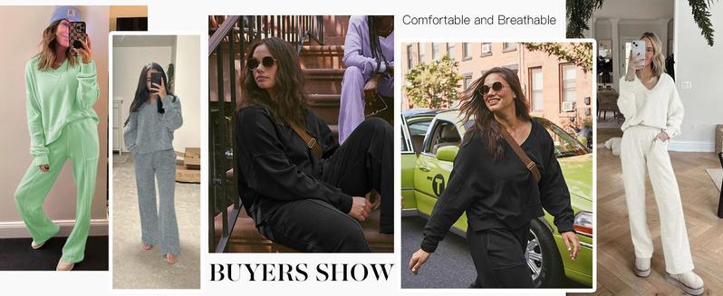 Imily Bela Womens 2 Piece Outfit Lounge Set V Neck Sweatshirt High Waist Pants With Pockets Casual Loose Tracksuits