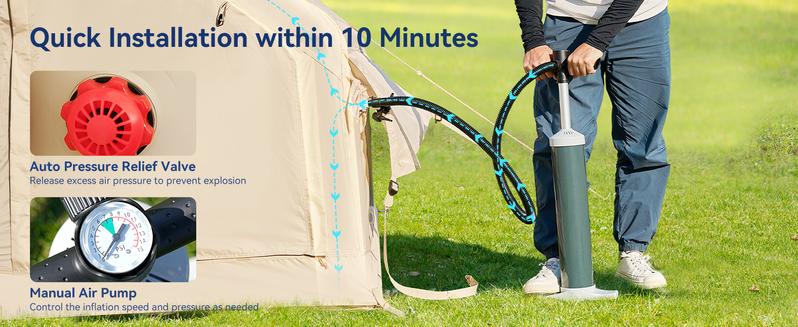 Lilypelle Inflatable Tents for Camping, Blow Up Tent with Hand Pump, Easy Setup Inflatable Hot Tent with Stove Jack, Waterproof Oxford Air Glamping Tents for Camping Adult 4-6 Person