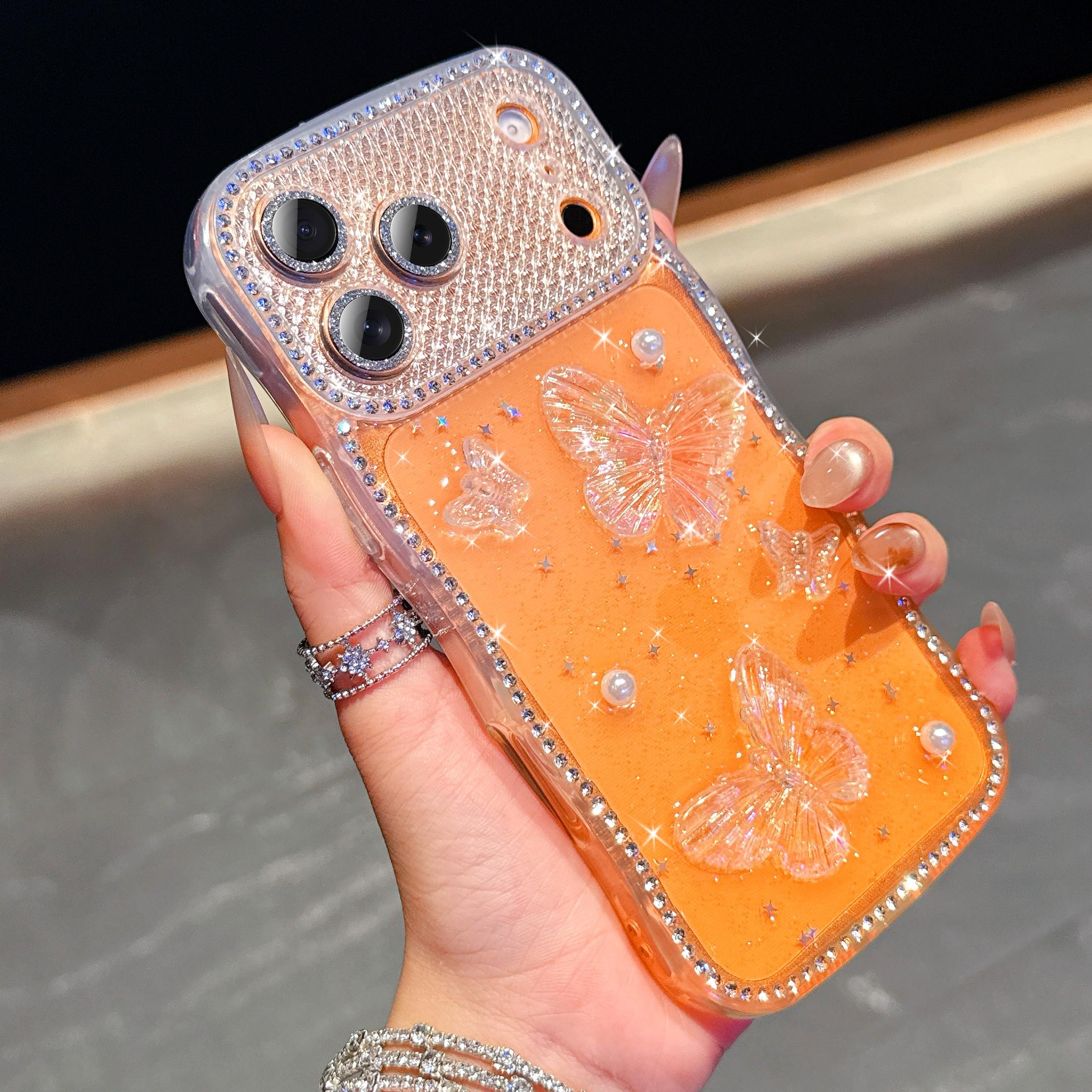 Women's Star Diamond Wave Resin Butterfly Apple Case, Protective Phone Cover for iPhone 17/16/15/14 Series, Stylish and Durable Design