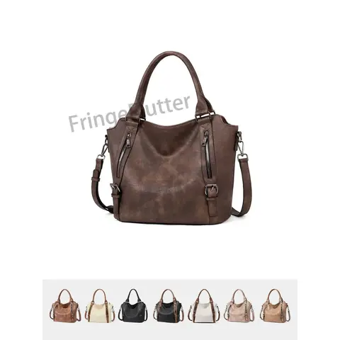 Women's 2026 Vintage Large Capacity PU Tote - Double-Sided Zipper Decor, Lazy Casual Versatile Satchel, Durable Shoulder Bags, Fashion Bag, Handbag Shoulder Purse, Everyday Purse, Gym Accessory for Daily Outings