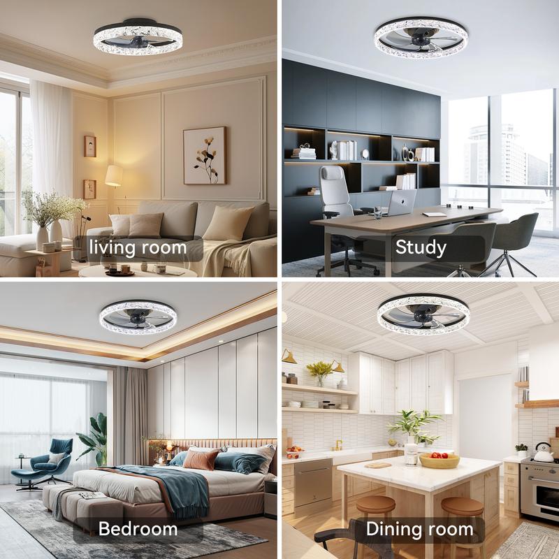 GLITGATE Cristais Multifunctional Ceiling Fan with Light, Remote Control/APP, 6 Wind Speeds, Timer, Reversible DC Motor, Adjustable Brightness & 3 Color Temperatures, Low Noise for Living Room, Bedroom, Study, Elegant Lighting